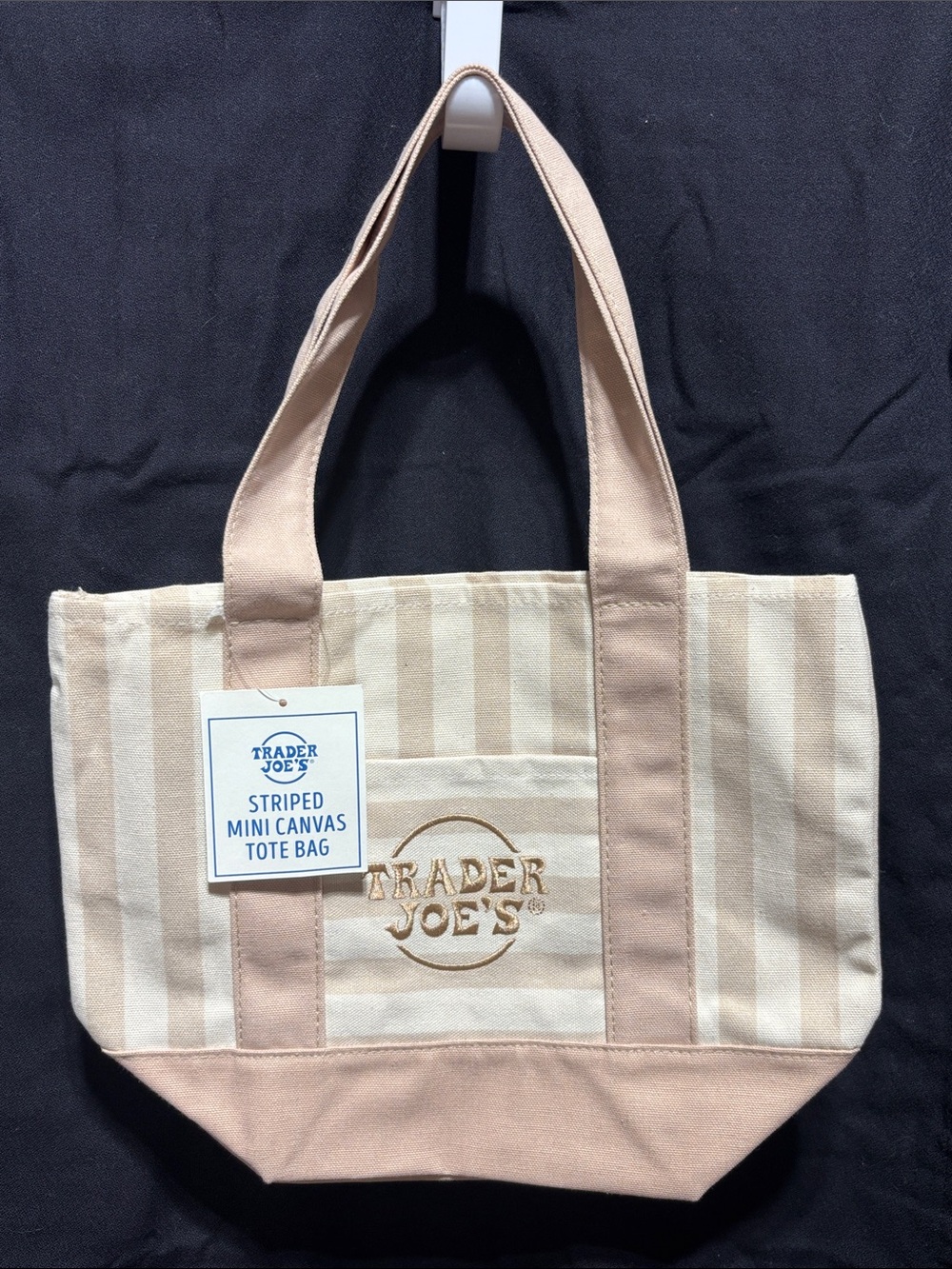 Trader Joe's Striped Mini Canvas Tote Bag in Cream and Light Pink